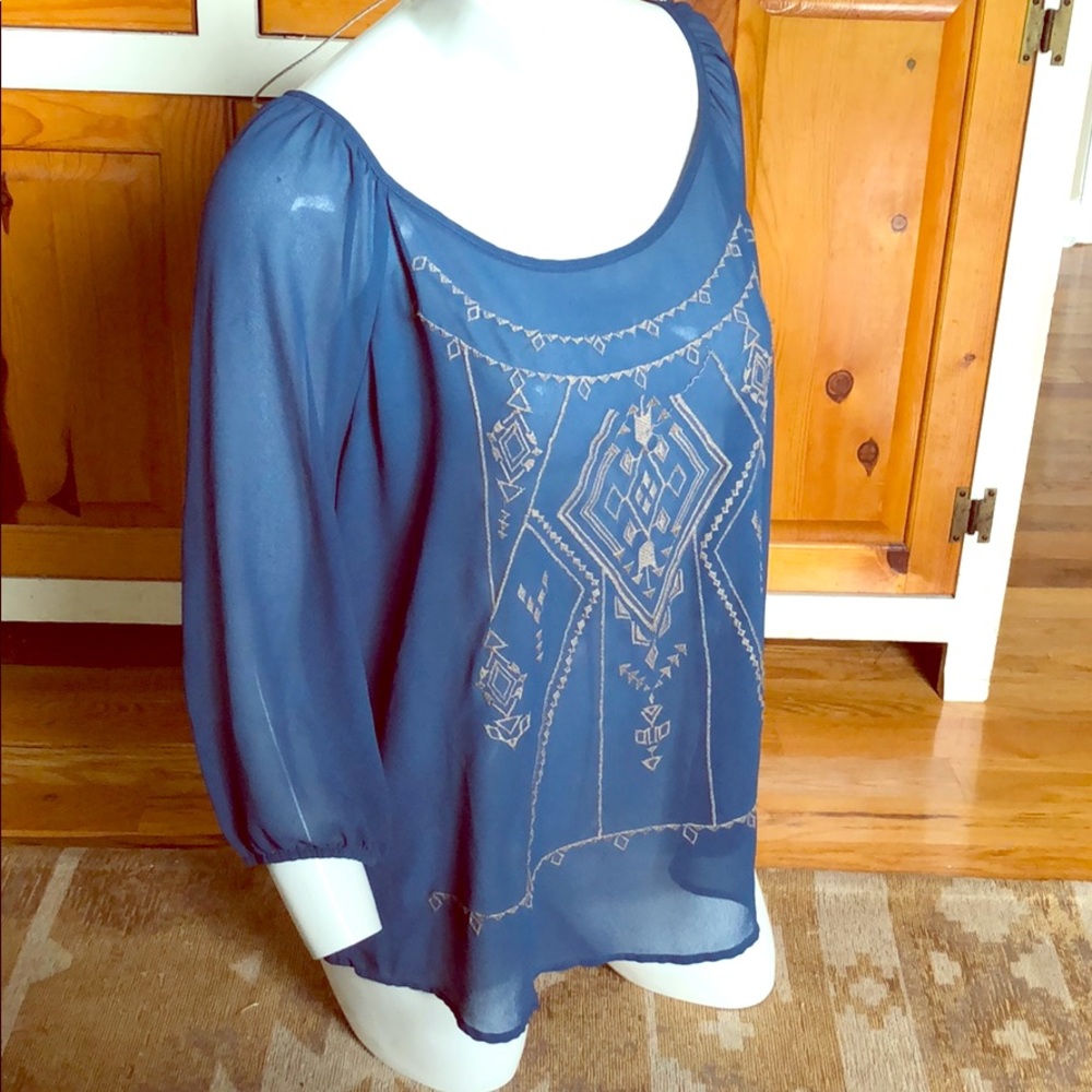 Sheer Teal Stitched Pattern Top